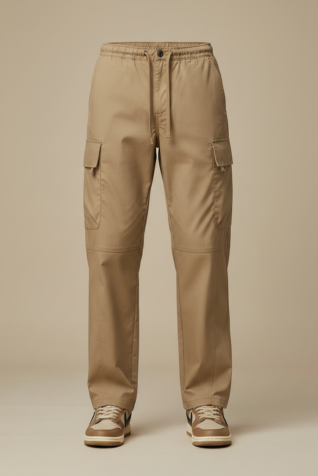 Pantalon Marron Cargo Ample Homme Multipoches Décontracté - Beige Gabardine - vue 3