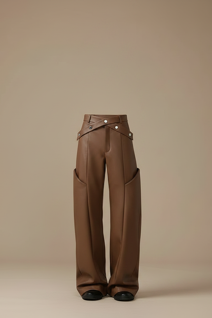 Pantalon Marron Cuir PU Ample Large Homme - Simili cuir - vue 3