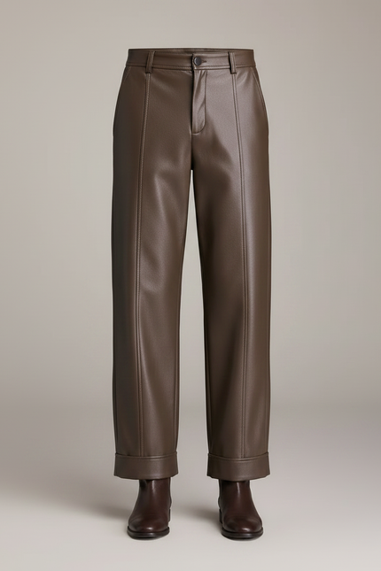 Pantalon Marron Cuir Large Élégant Homme - vue 3