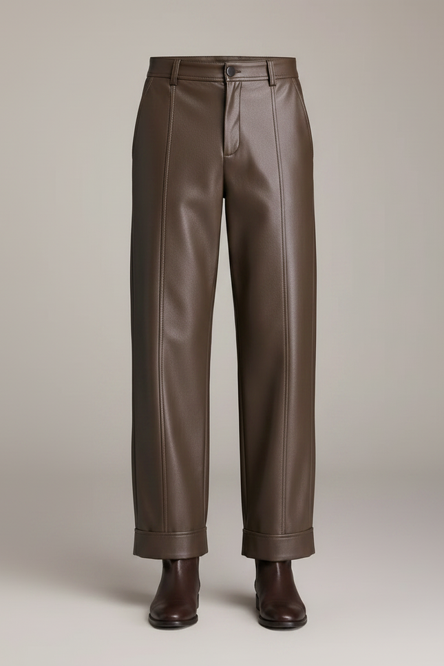 Pantalon Marron Cuir Large Élégant Homme - vue 3