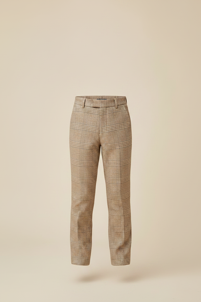 Pantalon Marron Carreaux Garçon Droit Chic Élégant - Tweed - vue 3
