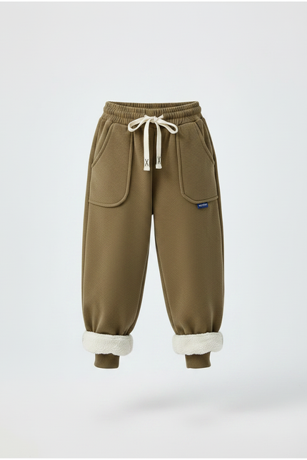 Pantalon Marron Ample Côtelé Doublé Sherpa Enfant - Kaki Cordé - vue 3