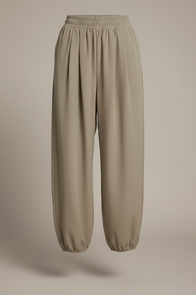 Pantalon Marron Fluide Ample Taille Haute Confortable - Kaki Polyester - vue 3