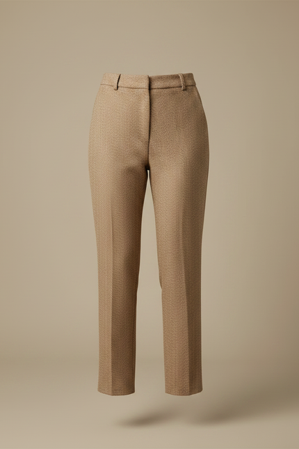 Pantalon Marron Texturé Droit Élégant Décontracté - Camel Tweed - vue 3