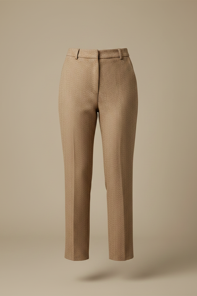 Pantalon Marron Texturé Droit Élégant Décontracté - Camel Tweed - vue 3