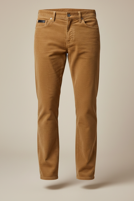 Pantalon Marron Côtelé Droit Décontracté Homme - Camel Cordé - vue 3