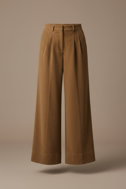 Pantalon Marron Velours Côtelé Ample Plissé Élégant - Cordé - vue 3