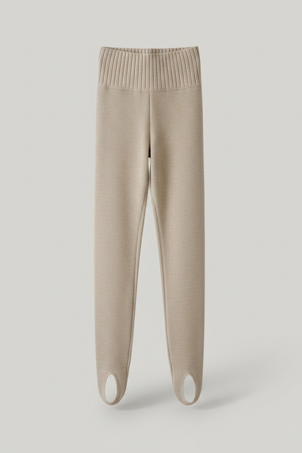 Pantalon Marron Côtelé Tricoté Chaud Extensible Fille - Beige Maille - vue 2