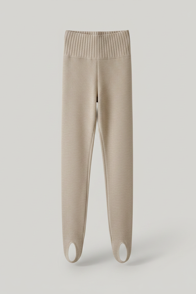 Pantalon Marron Côtelé Tricoté Chaud Extensible Fille - Beige Maille - vue 2