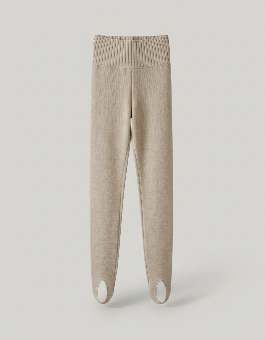 Pantalon Marron Côtelé Tricoté Chaud Extensible Fille - Beige Maille - vue 2