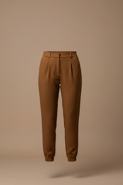 Pantalon Marron Taille Haute Cintrée Décontracté Femme - Gabardine - vue 3