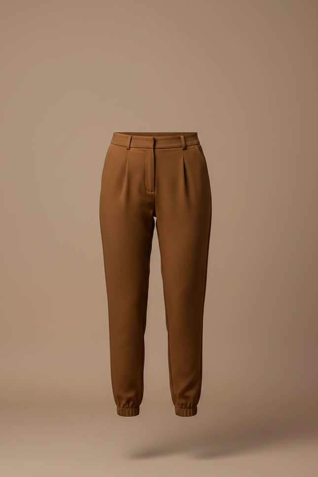 Pantalon Marron Taille Haute Cintrée Décontracté Femme - Gabardine - vue 3
