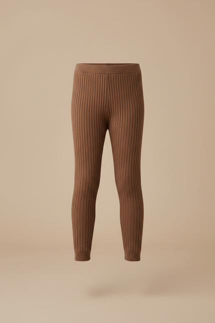 Pantalon Marron Côtelé Tricoté Enfant Confortable Uni - Maille - vue 3