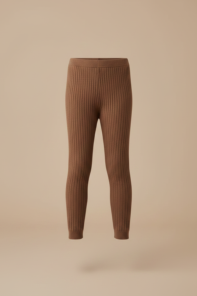 Pantalon Marron Côtelé Tricoté Enfant Confortable Uni - Maille - vue 3