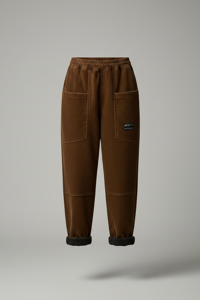Pantalon Marron Côtelé Ample Décontracté Harem Femme - Cordé - vue 3