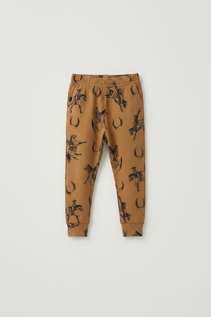 Pantalon Marron Imprimé Cheval Confortable Enfant - Molleton - vue 3