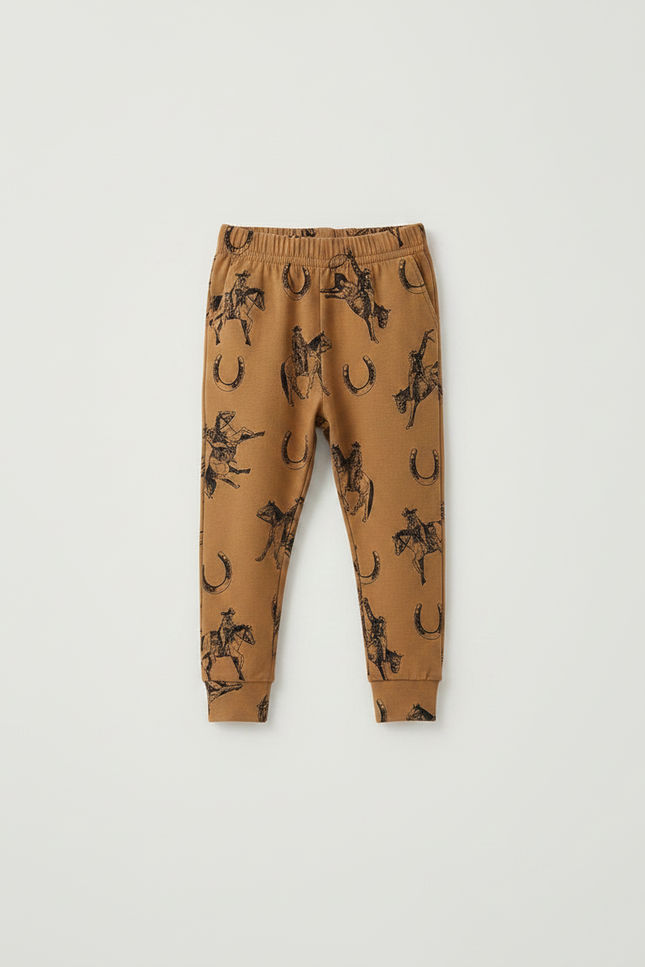 Pantalon Marron Imprimé Cheval Confortable Enfant - Molleton - vue 3