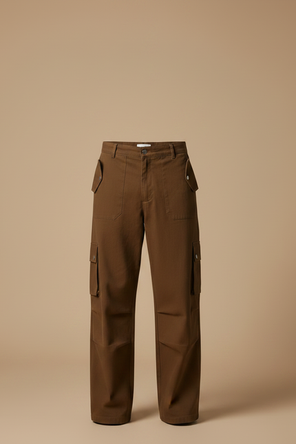 Pantalon Marron Cargo Ample Décontracté Droit Homme - Toile - vue 3