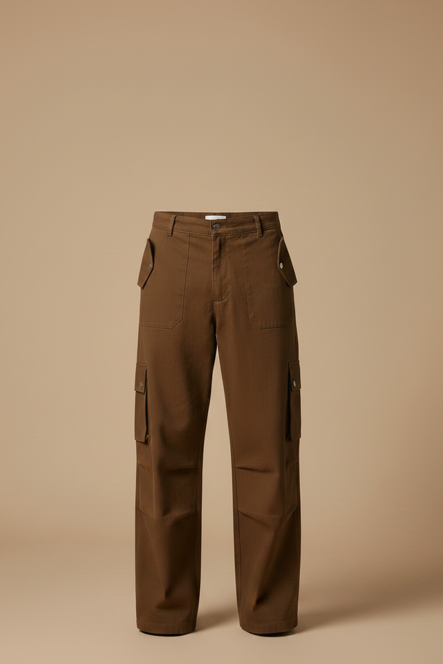 Pantalon Marron Cargo Ample Décontracté Droit Homme - Toile - vue 3