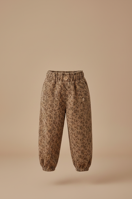 Pantalon Marron Côtelé Harem Imprimé Floral Enfant - Cordé - vue 3