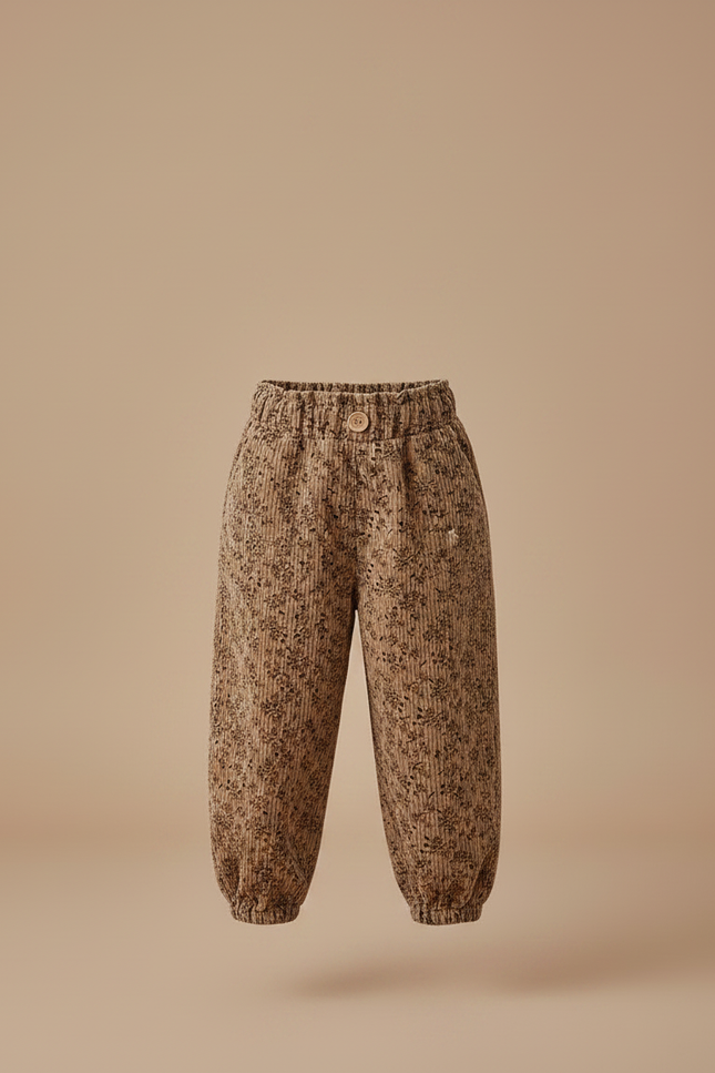 Pantalon Marron Côtelé Harem Imprimé Floral Enfant - Cordé - vue 3