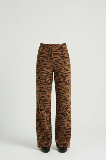 Pantalon Marron Tigré Taille Haute Ample Évasé - Molleton - vue 3