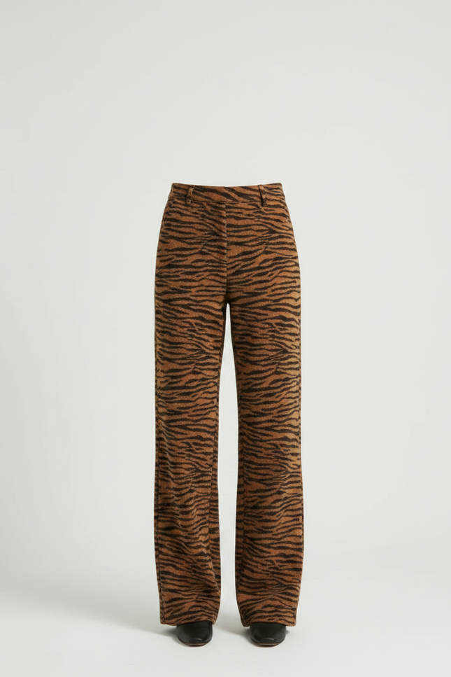 Pantalon Marron Tigré Taille Haute Ample Évasé - Molleton - vue 3