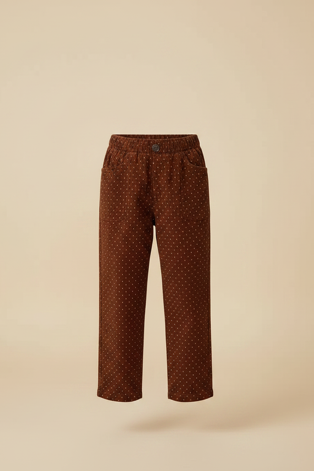 Pantalon Marron Côtelé Ample À Pois Enfant Fille - Cordé - vue 3