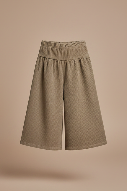 Pantalon Marron Velours Côtelé Ample Enfant Élastique - Kaki Cordé - vue 3