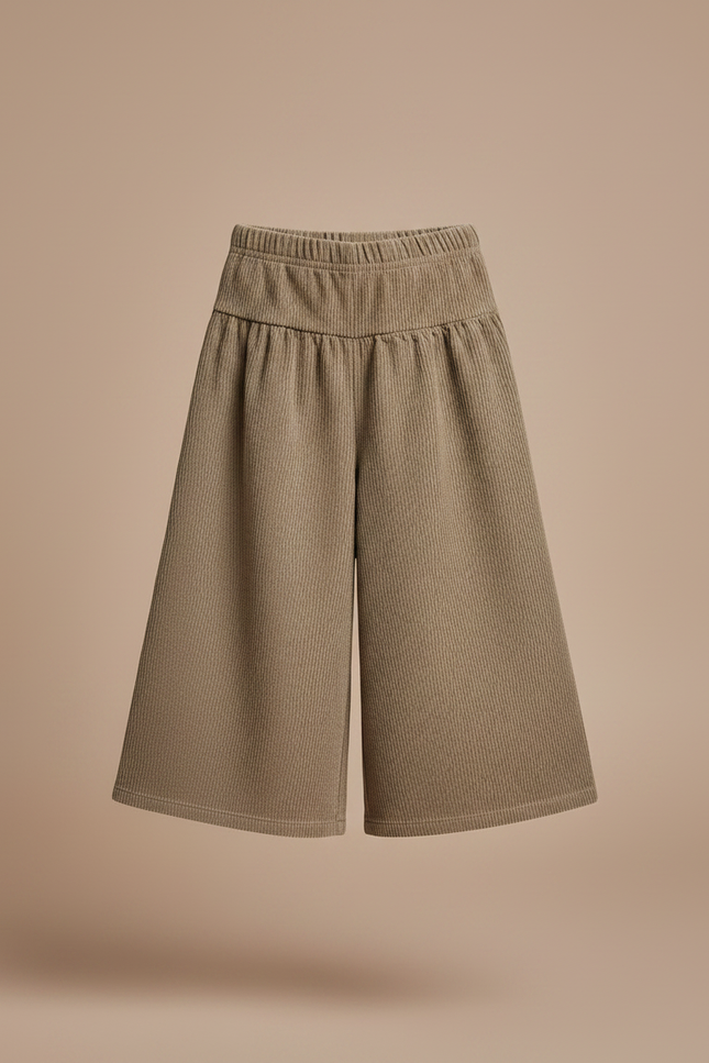 Pantalon Marron Velours Côtelé Ample Enfant Élastique - Kaki Cordé - vue 3