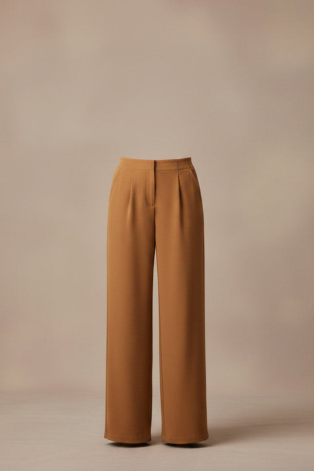 Pantalon Marron Taille Haute Ample Plissé Élégant - Polyester - vue 3