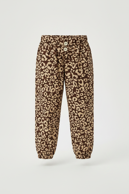 Pantalon Marron Léopard Ample Fille Confortable - Imprimé Coton - vue 3