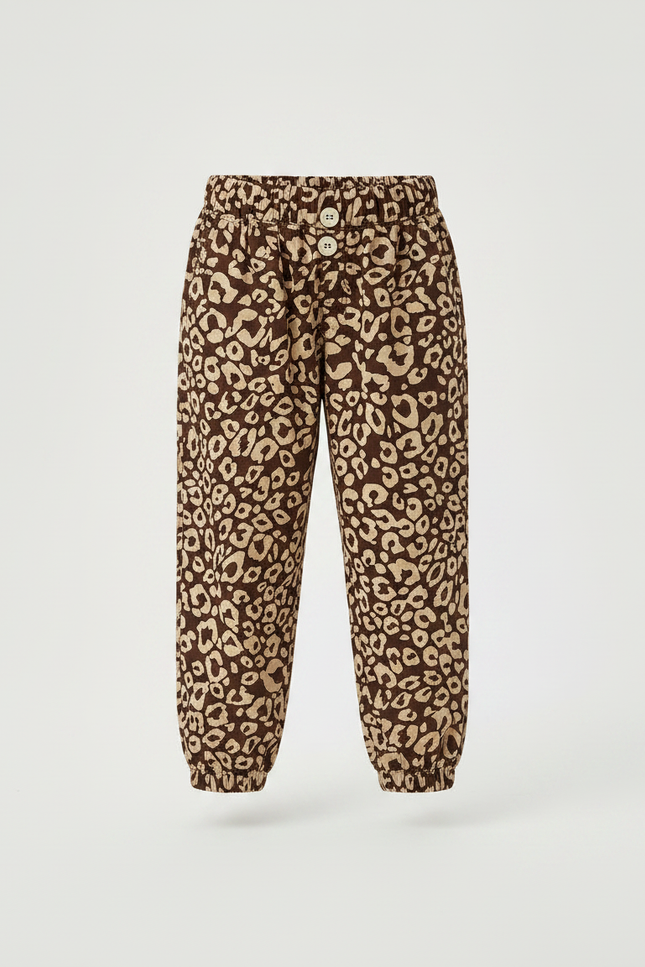 Pantalon Marron Léopard Ample Fille Confortable - Imprimé Coton - vue 3