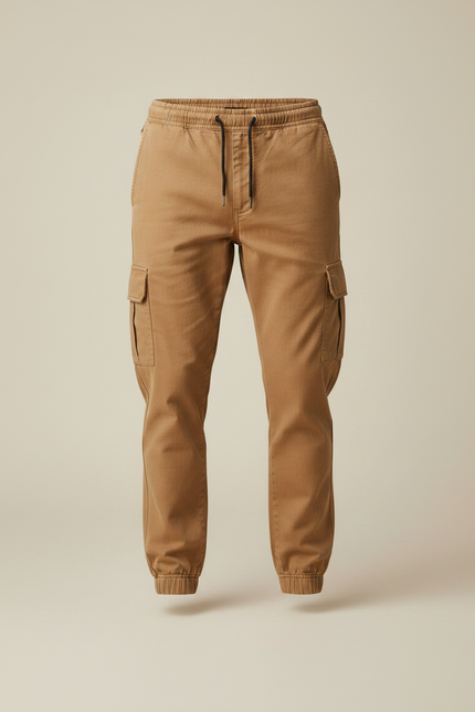 Pantalon Marron Cargo Jogger Coton Décontracté Homme - Camel - vue 3