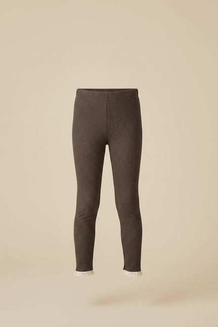 Pantalon Marron Côtelé Doux Fille Dentelle - Maille - vue 3