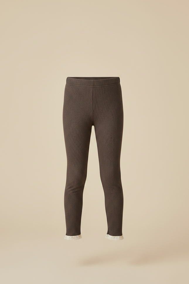 Pantalon Marron Côtelé Doux Fille Dentelle - Maille - vue 3