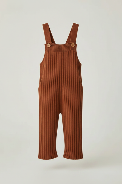 Pantalon Marron Tricoté Côtelé Confortable Salopette Enfant - Maille - vue 3