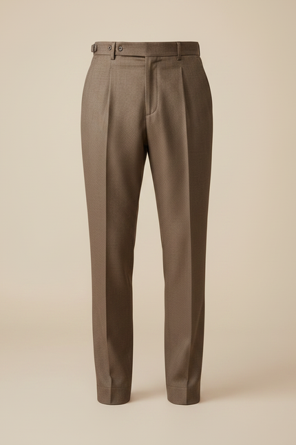 Pantalon Marron Laine Droit Plissé Élégant Homme - vue 3