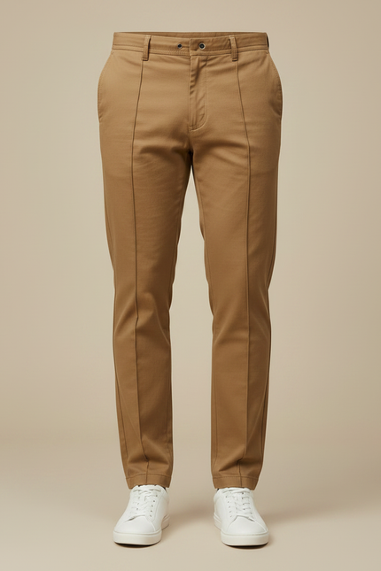 Pantalon Marron Homme Coton Coupe Droite Décontracté - Kaki Gabardine - vue 3