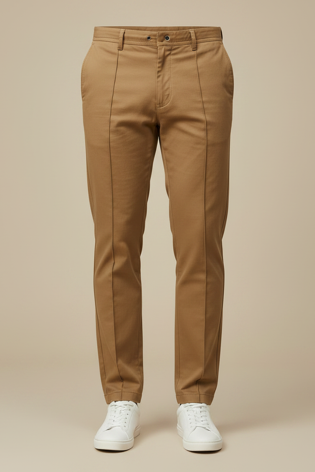 Pantalon Marron Homme Coton Coupe Droite Décontracté - Kaki Gabardine - vue 3