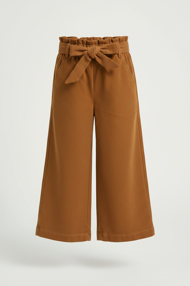 Pantalon Marron Ample Coton Taille Haute Enfant - Cordé - vue 3