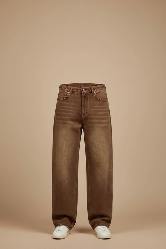 Pantalon Marron Baggy Vintage Délavé Homme - Jean - vue 3