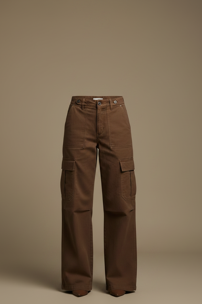 Pantalon Marron Cargo Ample Décontracté Poches Femme - Toile - vue 3