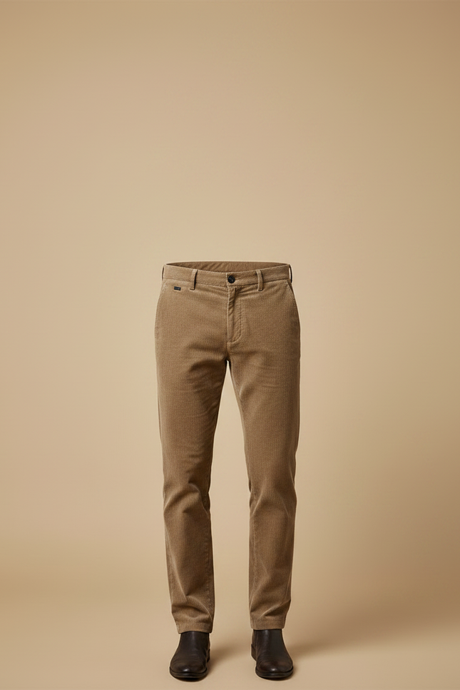 Pantalon Marron Côtelé Droit Élégant Décontracté Homme - Cordé - vue 3