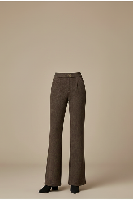 Pantalon Marron Laine Évasé Taille Haute Élégant - Tweed - vue 3