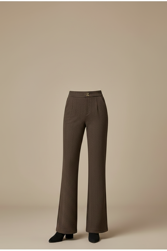Pantalon Marron Laine Évasé Taille Haute Élégant - Tweed - vue 3