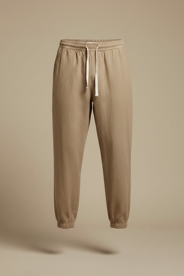 Pantalon Marron Ample Décontracté Cordon Homme - Lin - vue 3