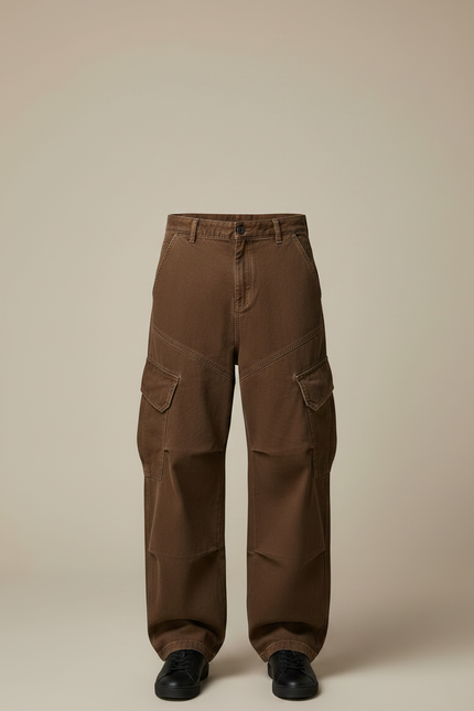 Pantalon Marron Cargo Ample Décontracté Poches - Toile - vue 3
