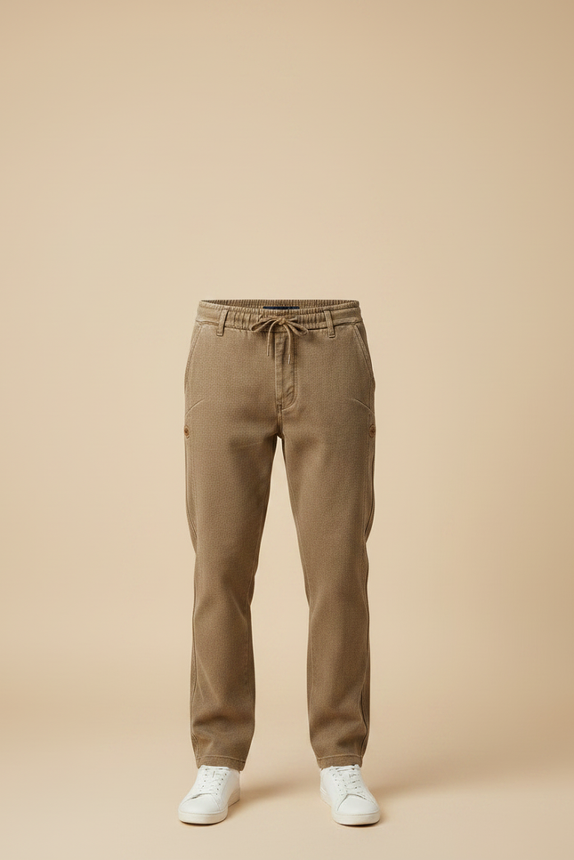 Pantalon Marron Homme Coton Décontracté Cordon - vue 3