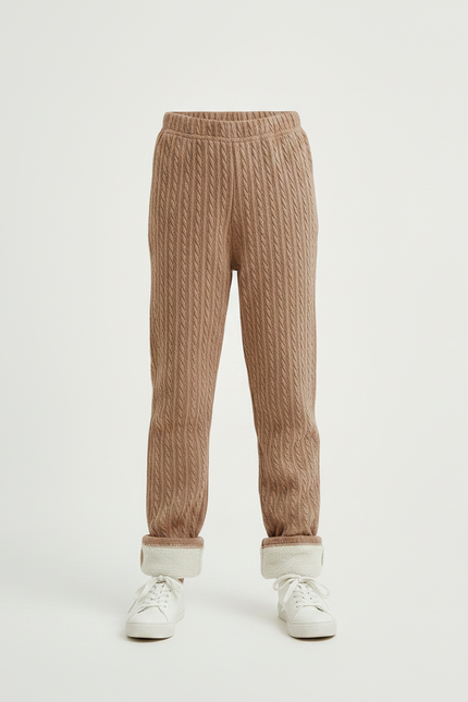 Pantalon Marron Tricoté Chaud Molletonné Fille Hiver - Maille - vue 3